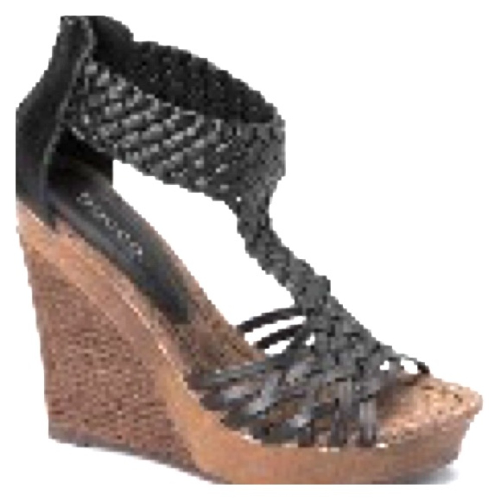 Black woven wedge sandal